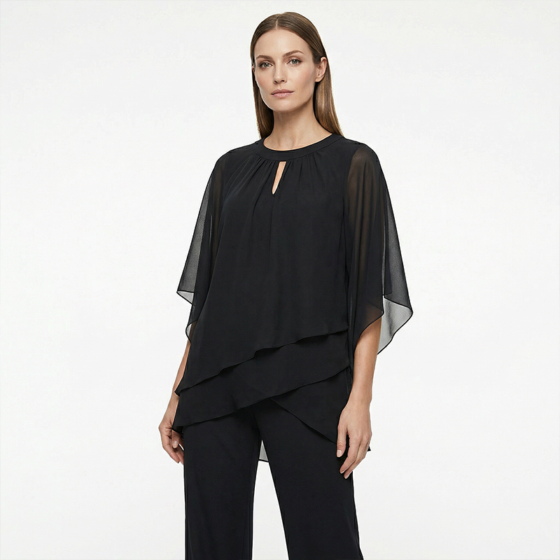 Completo donna asimmetrico elegante con pantaloni ampi. Perfetto per eventi speciali e cerimonie.