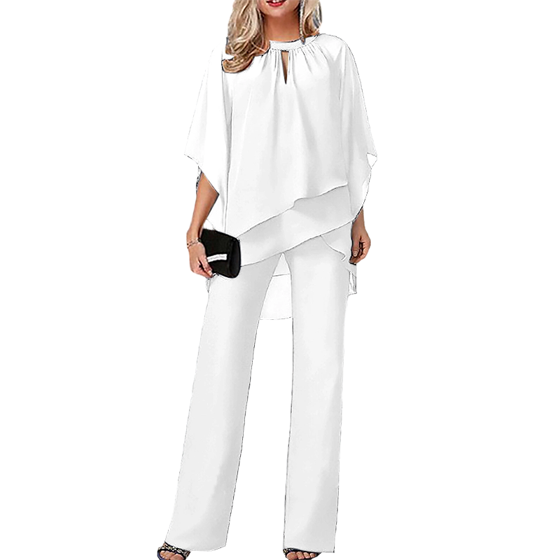Stile chic: completo donna asimmetrico elegante con pantaloni ampi. Moda femminile per eventi e serate.