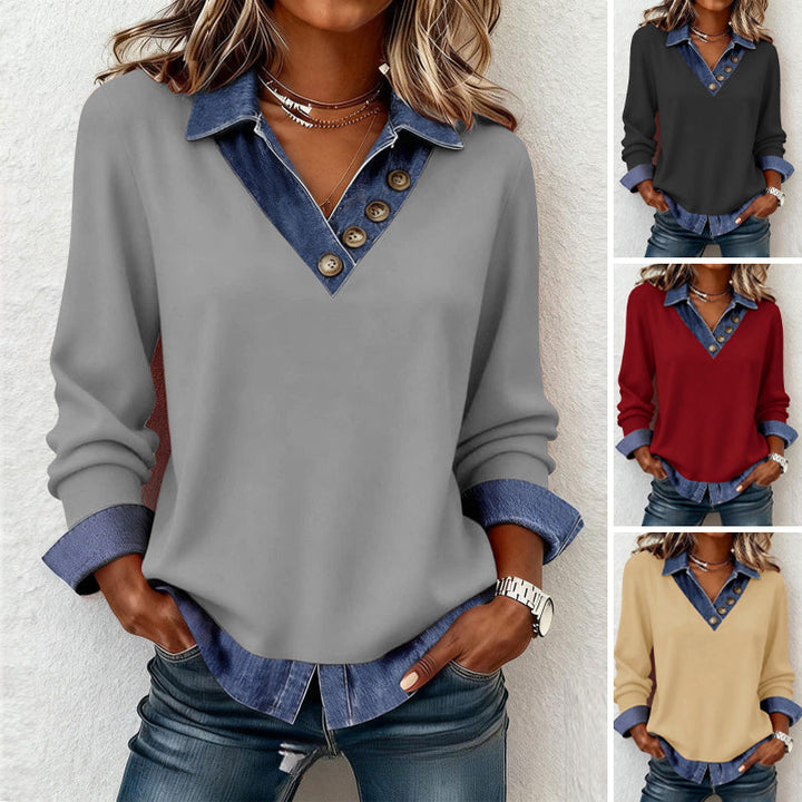 Camicia a strati donna con colletto a contrasto, un elemento chiave per la moda femminile e abbigliamento versatile.