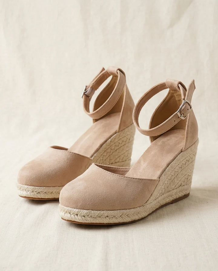 Comode espadrillas donna con zeppa in corda e cinturino, scarpe estive alla moda.