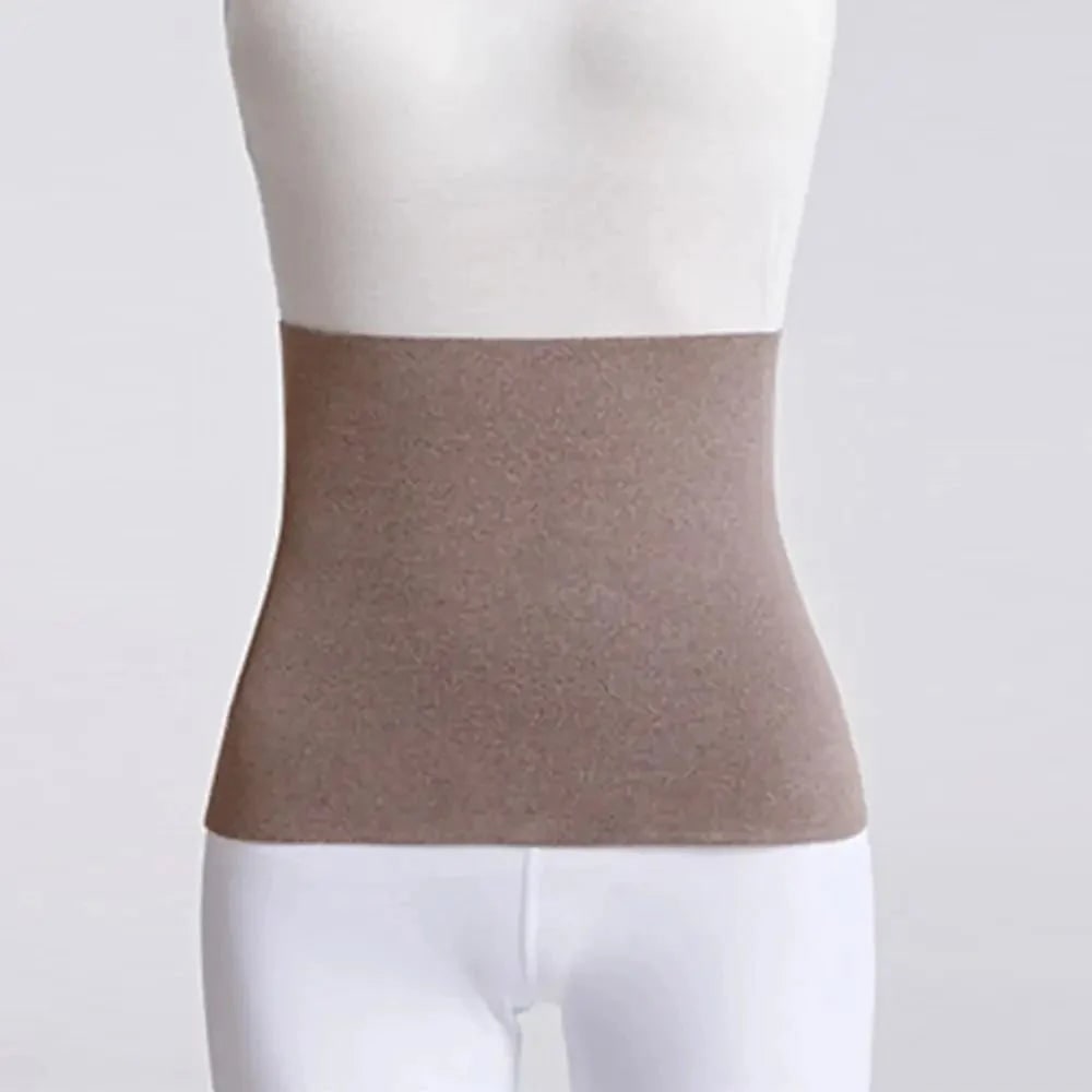 Dettaglio tessuto elastico della fascia lombare scaldareni. Mostra il comfort e il design senza cuciture per la schiena.