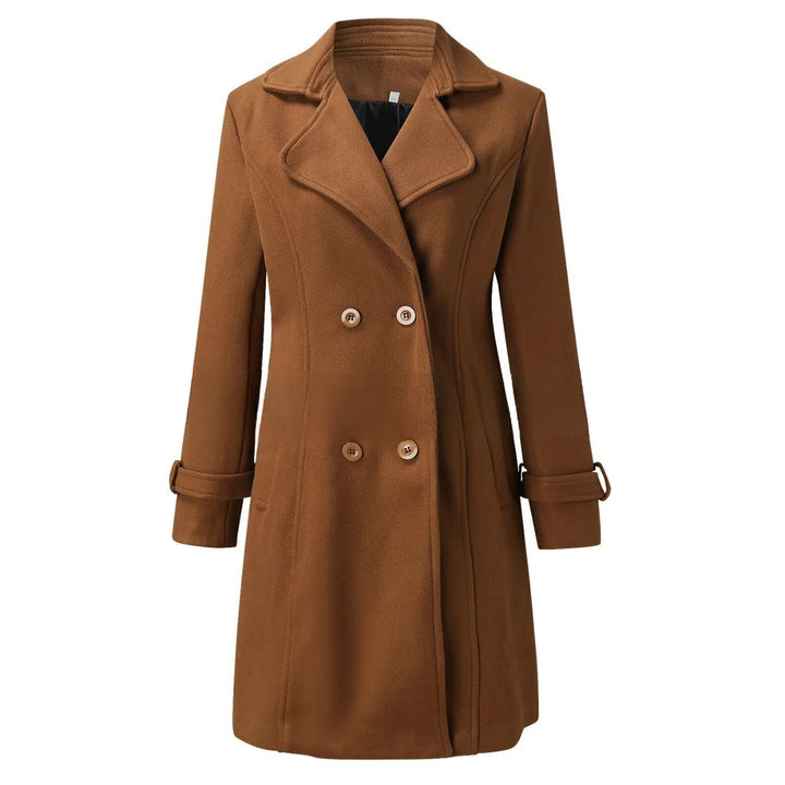 Cappotto lungo classico da donna, versatile ed elegante, con colletto rovesciato, per ogni occasione invernale.