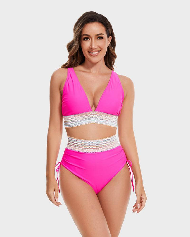 Bikini donna a vita alta contenitivo, con spalline regolabili, ideale per la piscina e il mare.