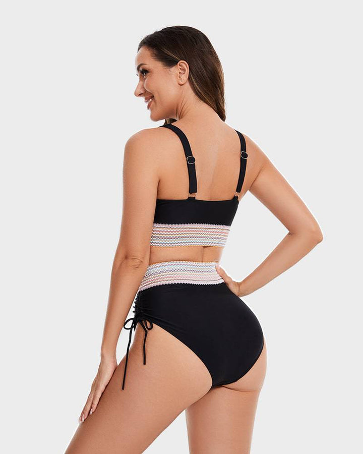 Costume bikini donna, vita alta contenitivo, spalline regolabili, per un comfort duraturo.