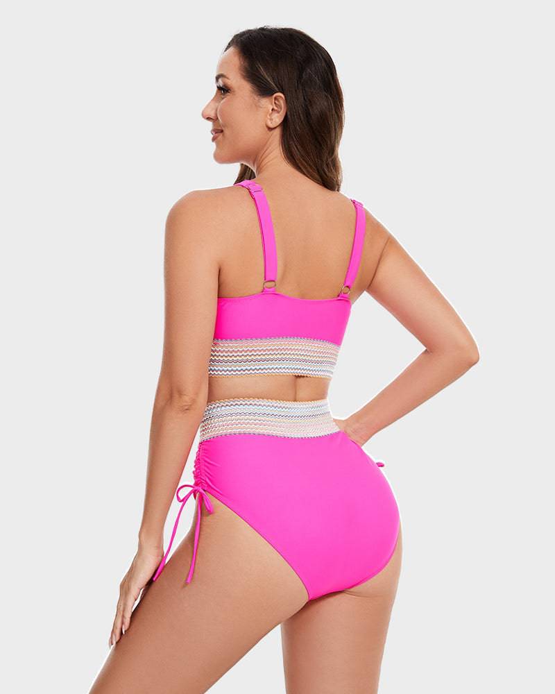 Moda mare per donna: bikini a vita alta contenitivo, spalline regolabili, per un fit personalizzato.