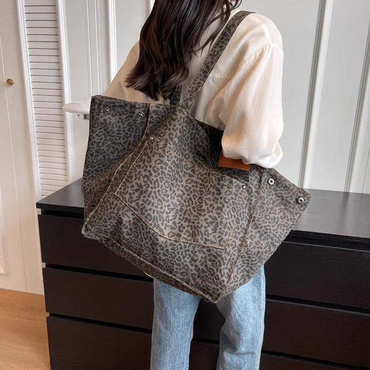 Borsa tote donna versatile con audace stampa leopardata, aggiunge un tocco di stile e personalità al tuo outfit.