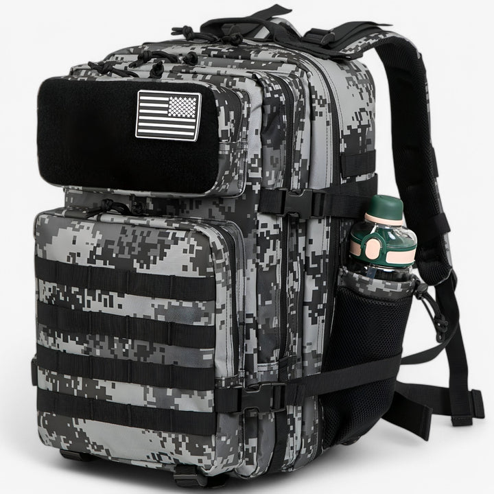 Zaino tattico capiente unisex nero, ideale per outdoor, viaggio ed escursionismo. Spallacci regolabili.