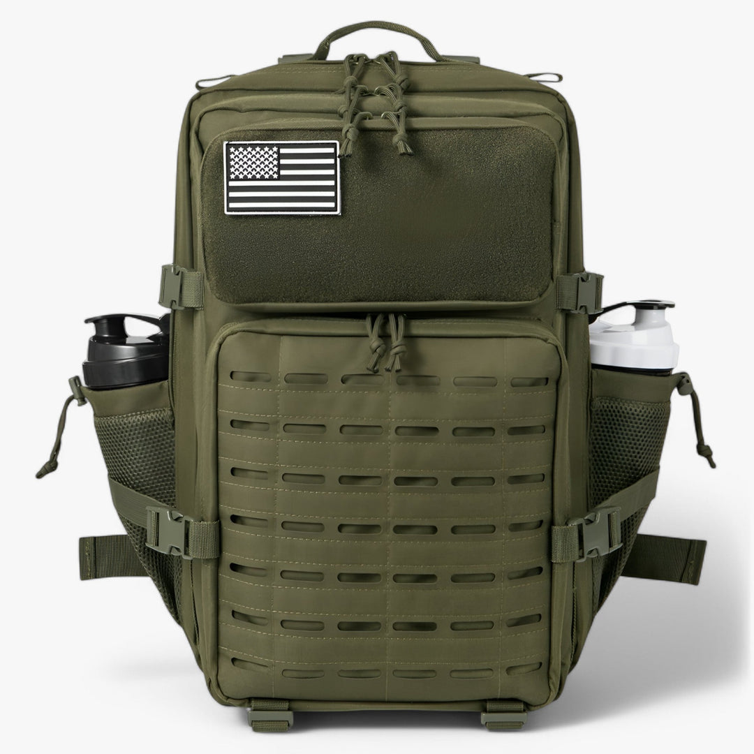 Zaino tattico verde militare, regolabile e multifunzione, perfetto per trekking, viaggio e sopravvivenza.