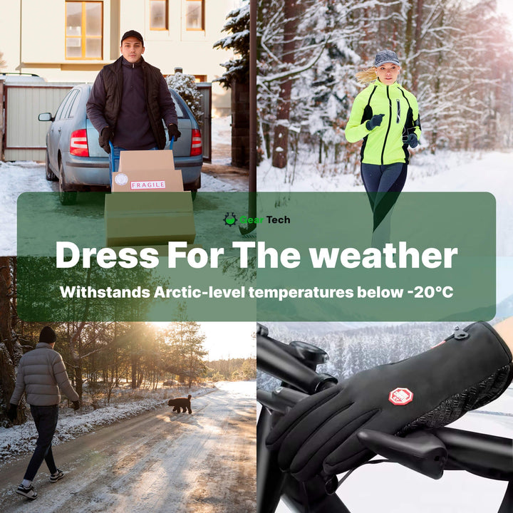 Guanti riscaldati da donna antivento per sport invernali, con zip e funzione touchscreen.