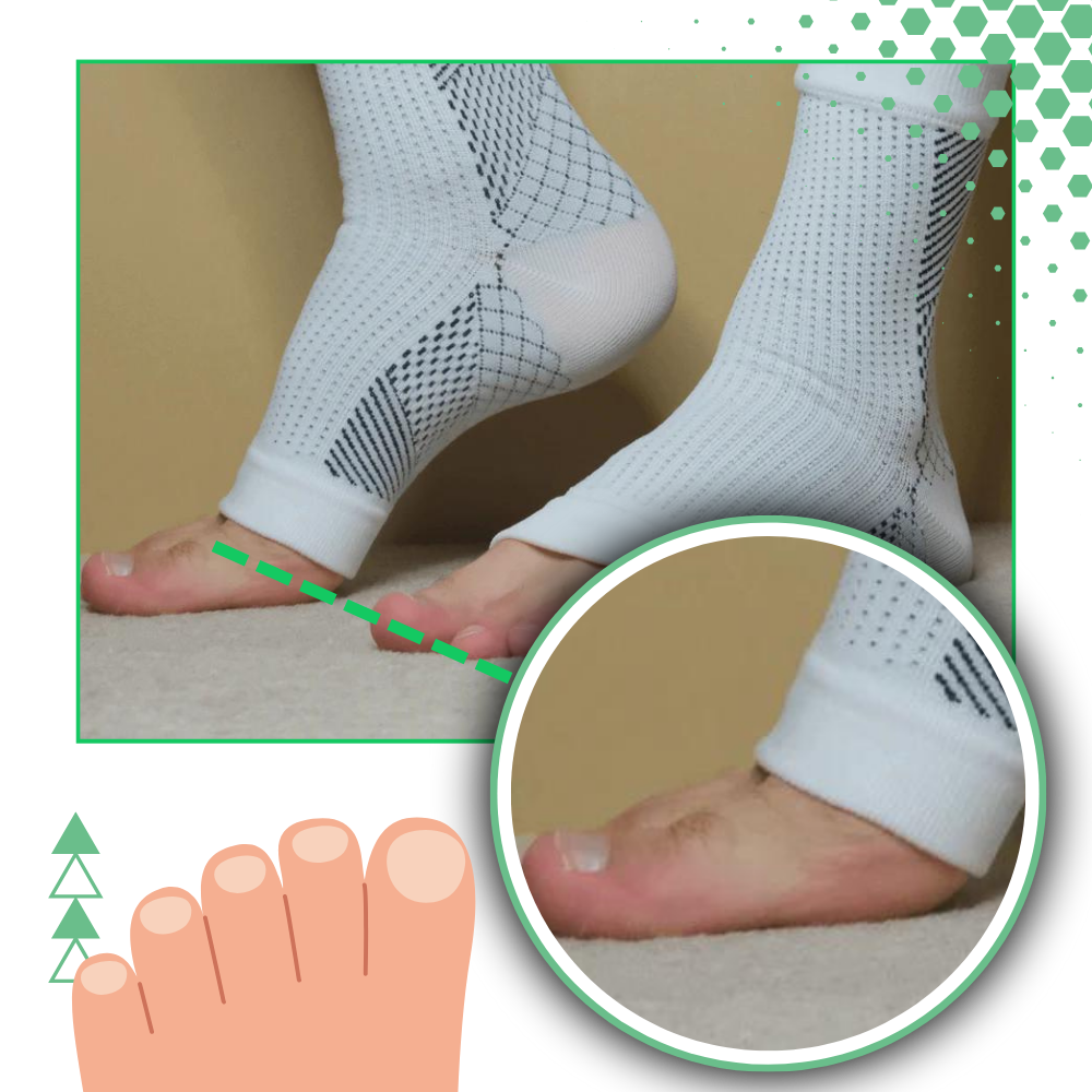 Calze a compressione traspiranti con supporto caviglia, senza dita e punta aperta per massimo comfort.