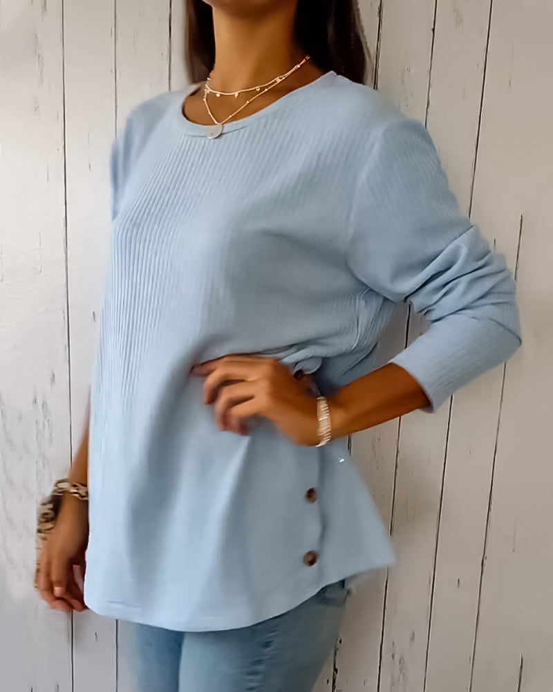 Maglia donna a girocollo, maniche lunghe. Comfort e moda casual per abbigliamento quotidiano autunno/primavera.