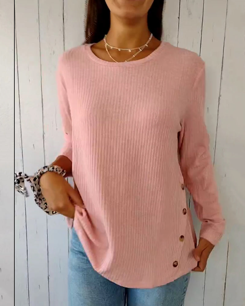 Maglia donna girocollo a maniche lunghe, design confortevole per stile casual. Ottima per autunno/primavera.