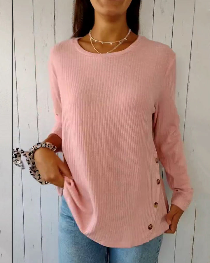 Maglia donna girocollo a maniche lunghe, design confortevole per stile casual. Ottima per autunno/primavera.