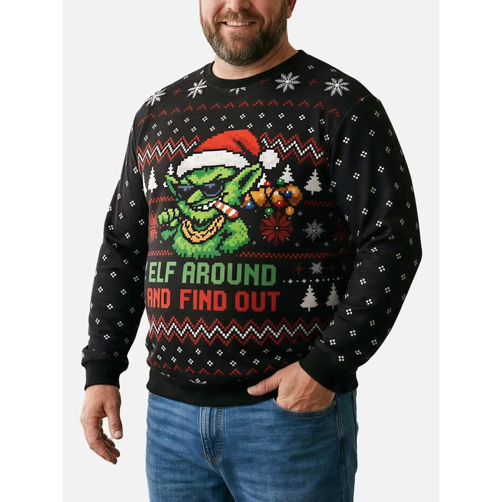 Maglione natalizio brutto da donna con goblin e Fair Isle, un regalo di Natale divertente e unico per lei.