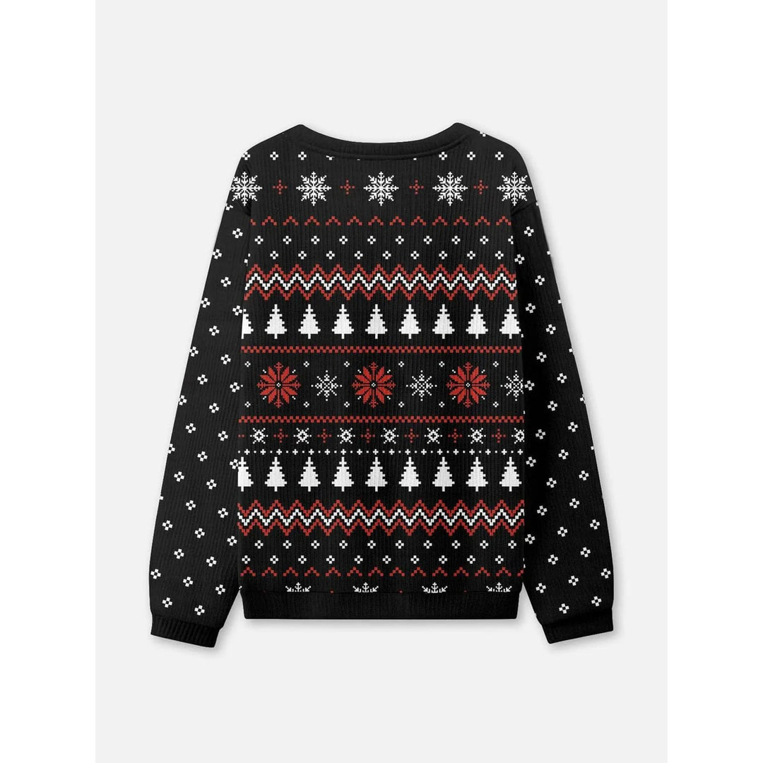 Maglione donna natalizio con fantasia Fair Isle e goblin, ideale per feste e abbigliamento festivo spiritoso.