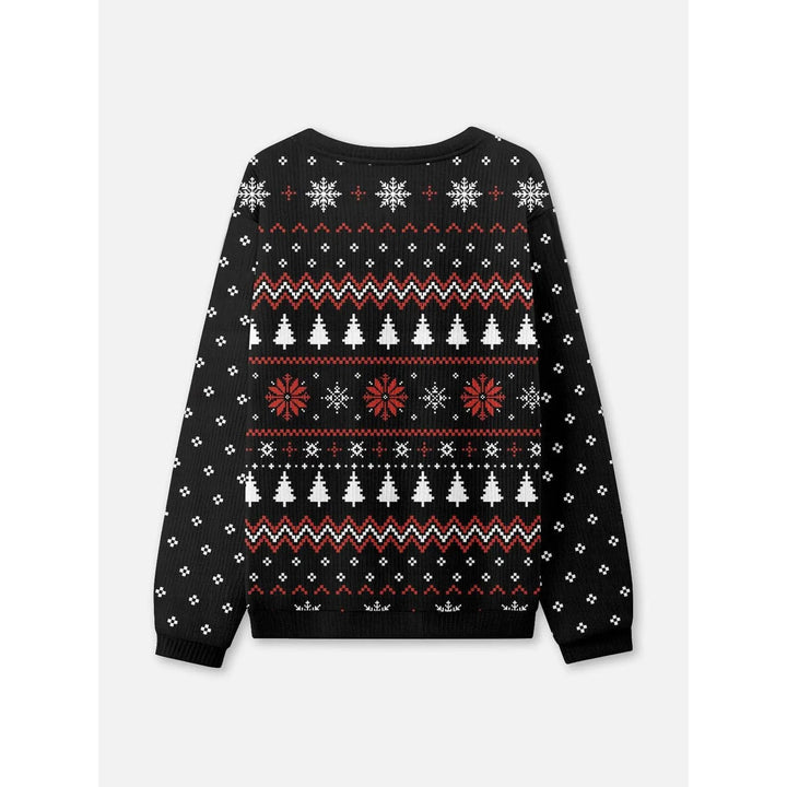 Maglione donna natalizio con fantasia Fair Isle e goblin, ideale per feste e abbigliamento festivo spiritoso.