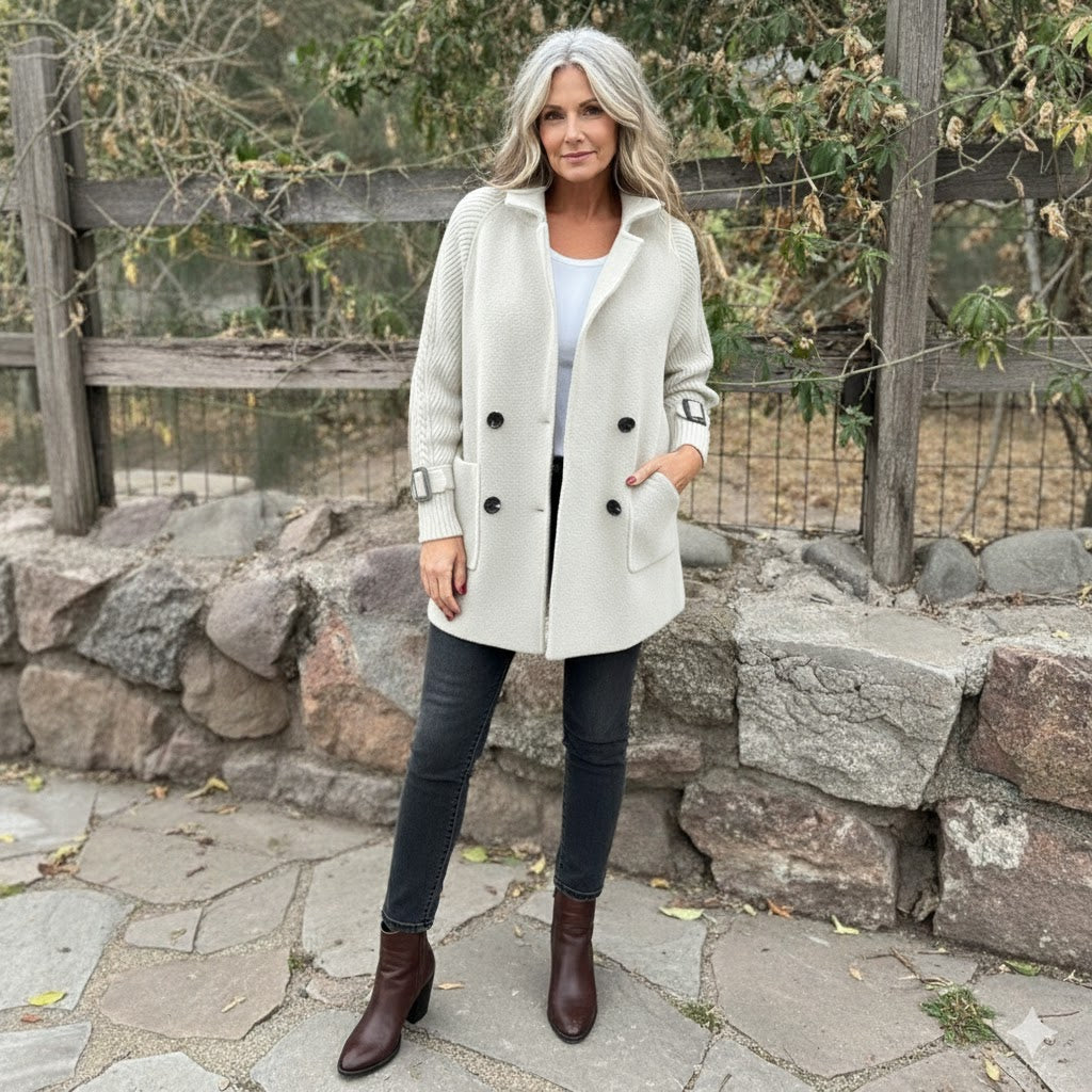 Cappotto donna versatile con collo a revers, reversibile, ottimo per clima autunnale e invernale.