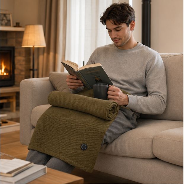 Calda coperta riscaldata portatile USB, indossabile come plaid elettrico. Comfort ideale per inverno, ovunque.