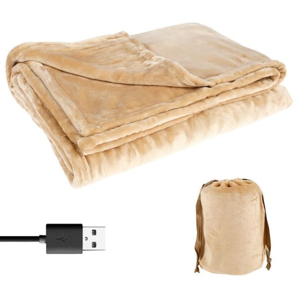 Coperta riscaldante portatile USB con sacca, ideale per comfort istantaneo in inverno e viaggio.