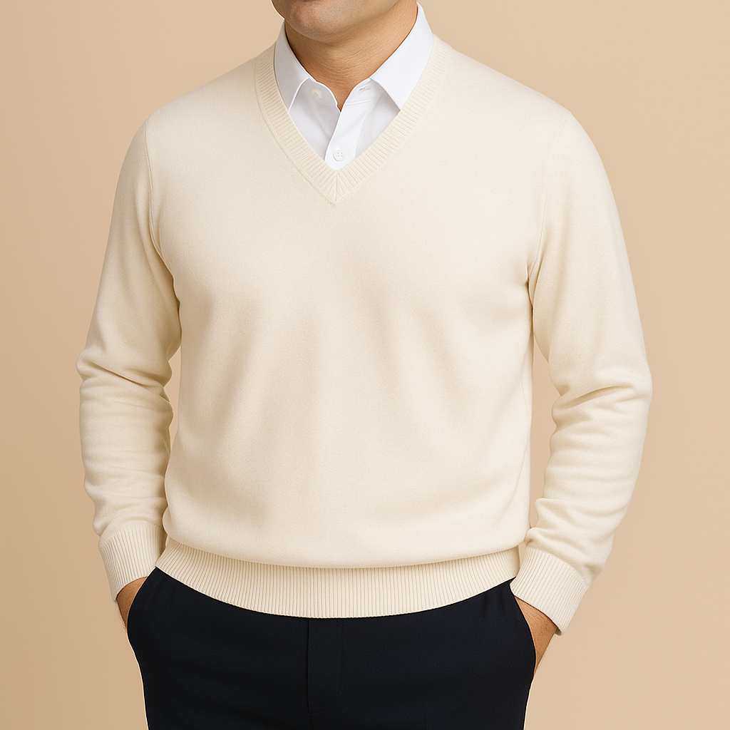 Maglione uomo a scollo a V con maglia strutturata, ideale per un look sofisticato e di tendenza.