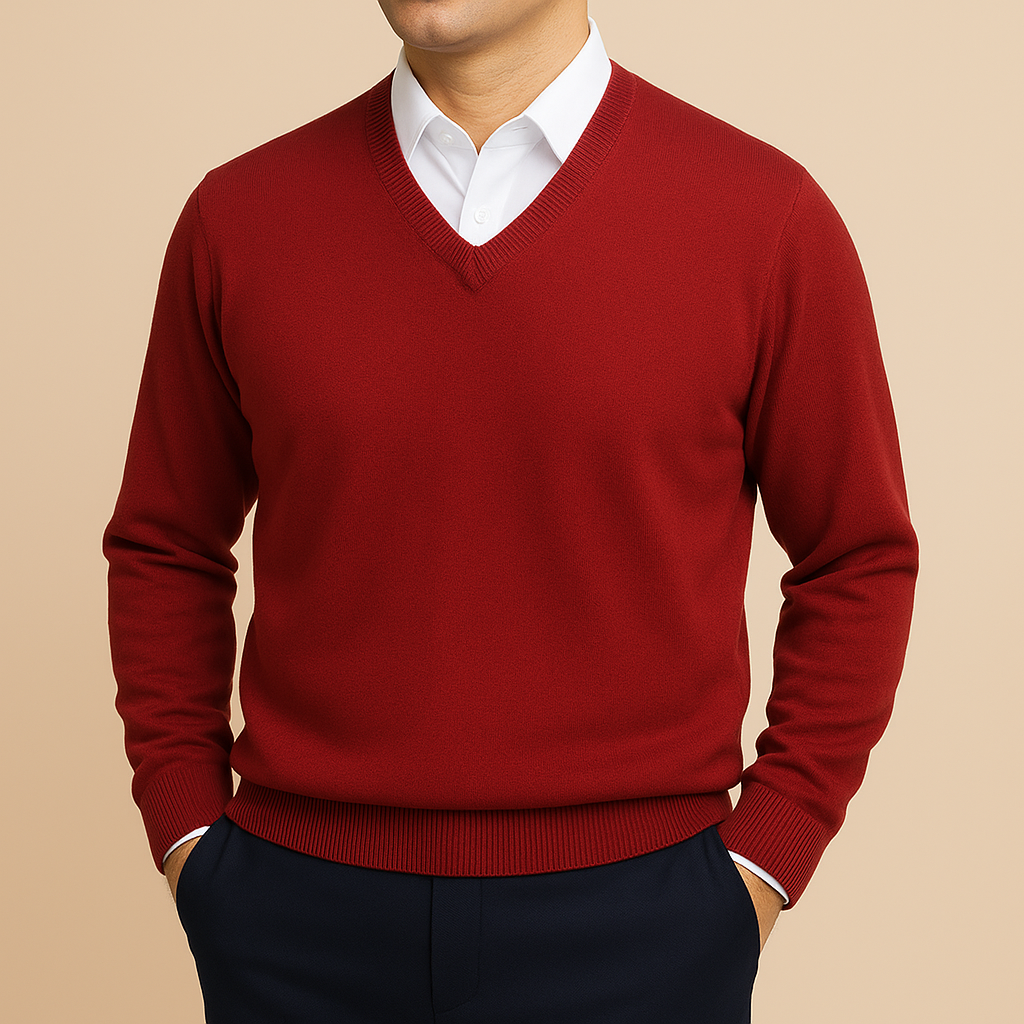 Maglione uomo scollo a V per un look raffinato. Stile ufficio e casual per il comfort quotidiano.