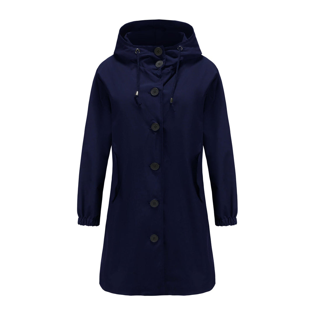 Design confortevole, cappotto lungo donna con cappuccio e bottoni, moda inverno elegante e casual.