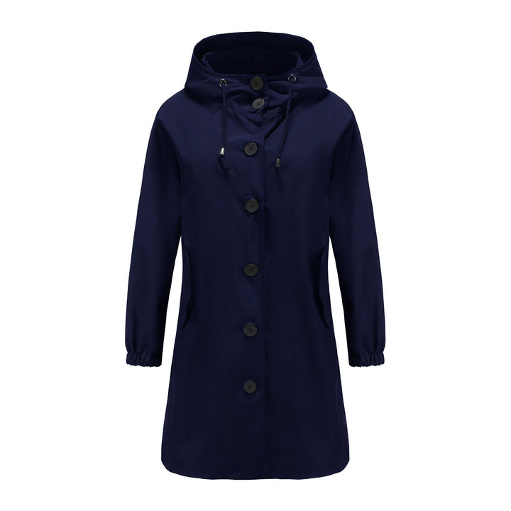 Design confortevole, cappotto lungo donna con cappuccio e bottoni, moda inverno elegante e casual.