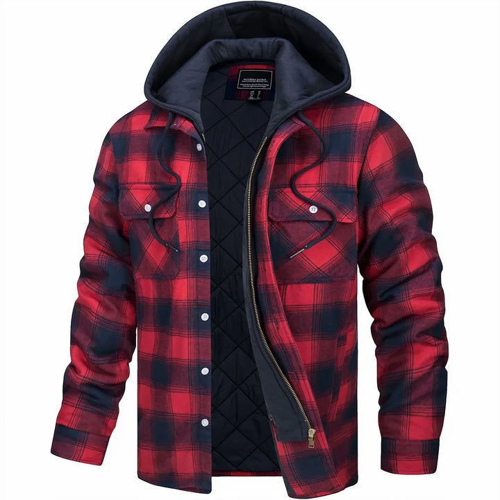 Giacca invernale da uomo a quadri, con zip e collo alto, perfetta per un look casual ed elegante.