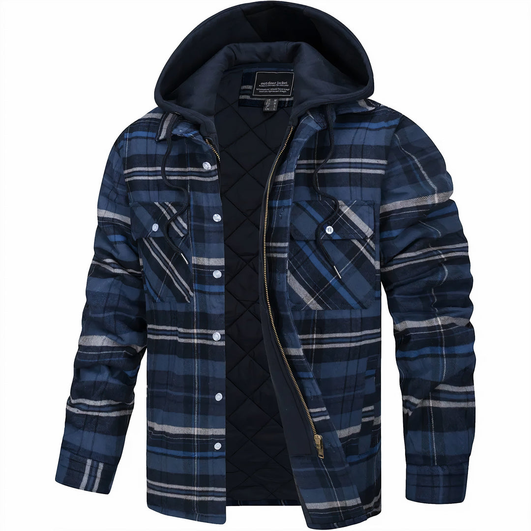 Moderna giacca invernale da uomo a quadri con zip, per uno stile versatile e caldo abbigliamento uomo.