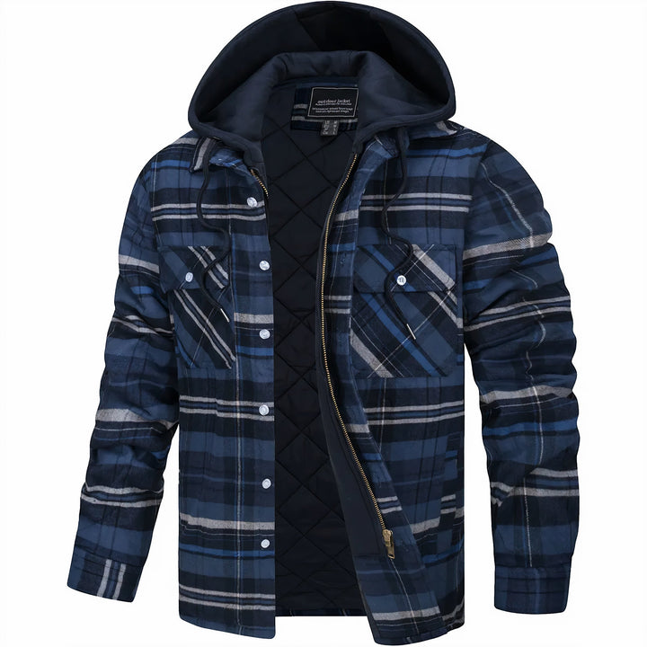 Moderna giacca invernale da uomo a quadri con zip, per uno stile versatile e caldo abbigliamento uomo.