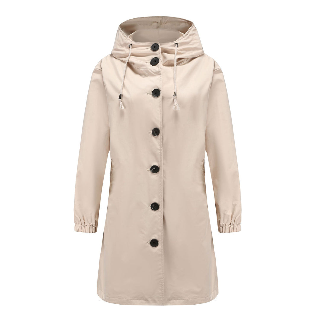 Cappotto lungo donna con cappuccio e bottoni, ideale per moda inverno casual ed elegante.