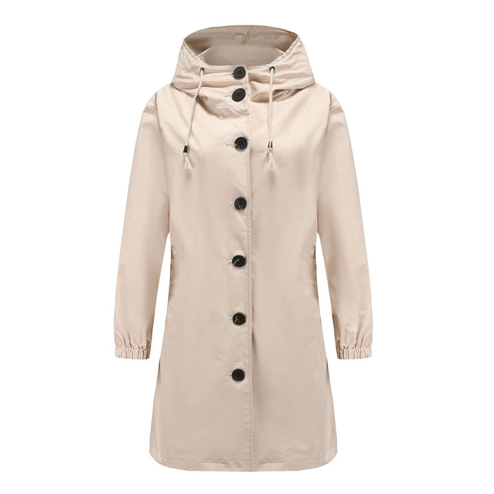 Cappotto lungo donna con cappuccio e bottoni, ideale per moda inverno casual ed elegante.