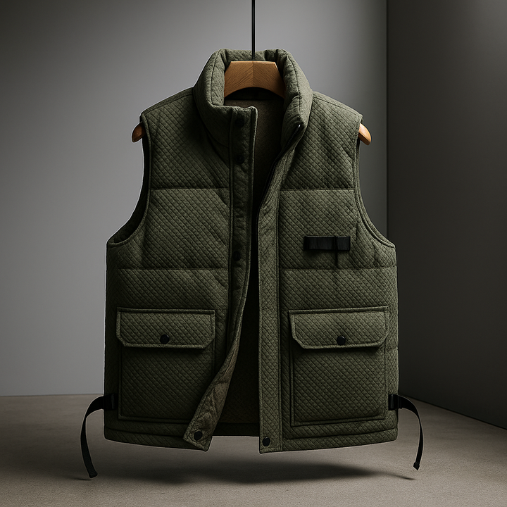 Gilet uomo con collo alto per extra calore e protezione dal vento, perfetto per l'inverno e le mezze stagioni.