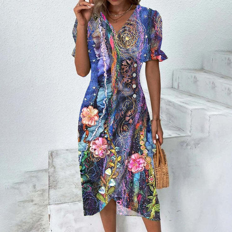 Abito da giorno midi da donna, con bottoni, versatile per un look casual chic in primavera/estate.