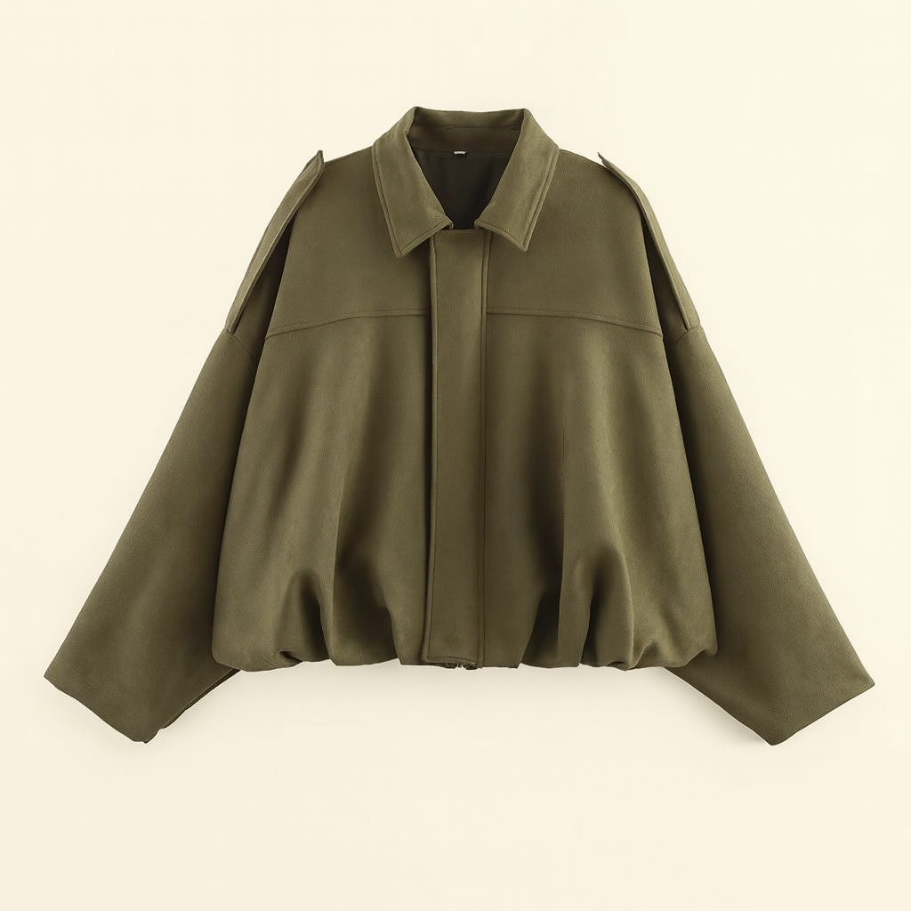 Bomber corto oversize da donna, perfetto per layering elegante o look casual invernali.