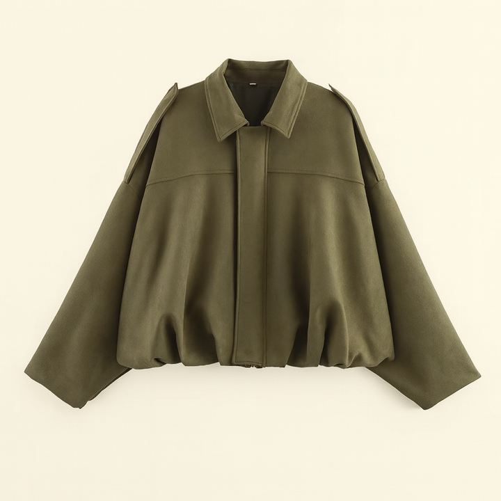 Bomber corto oversize da donna, perfetto per layering elegante o look casual invernali.