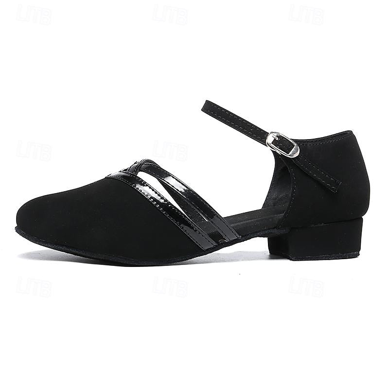 Scarpe da ballo moderno nere da donna con cinturino, leggere, comode e flessibili per danzare a lungo.