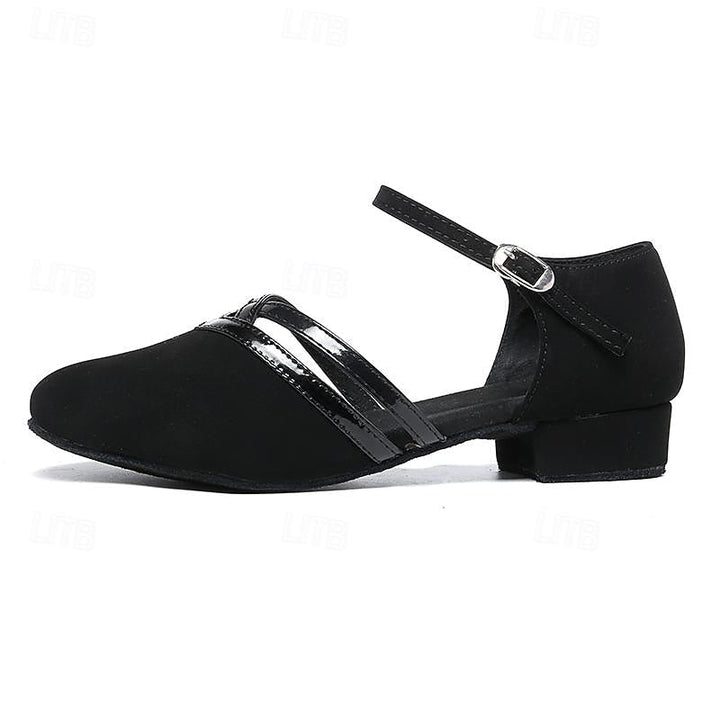 Scarpe da ballo moderno nere da donna con cinturino, leggere, comode e flessibili per danzare a lungo.