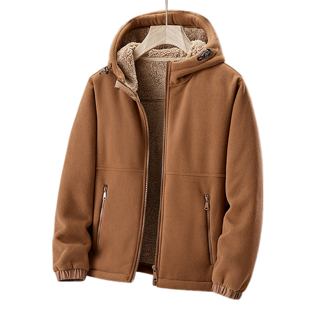 Giacca invernale da uomo in pile con cappuccio, calda e casual, perfetta per l'esterno.