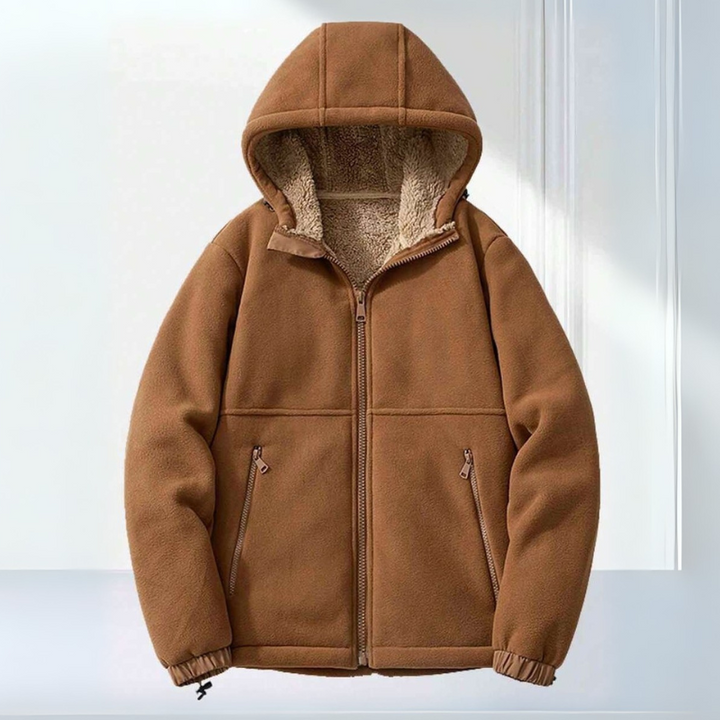Giacca invernale uomo in pile con cappuccio, super calda per massimo comfort e protezione dal freddo.
