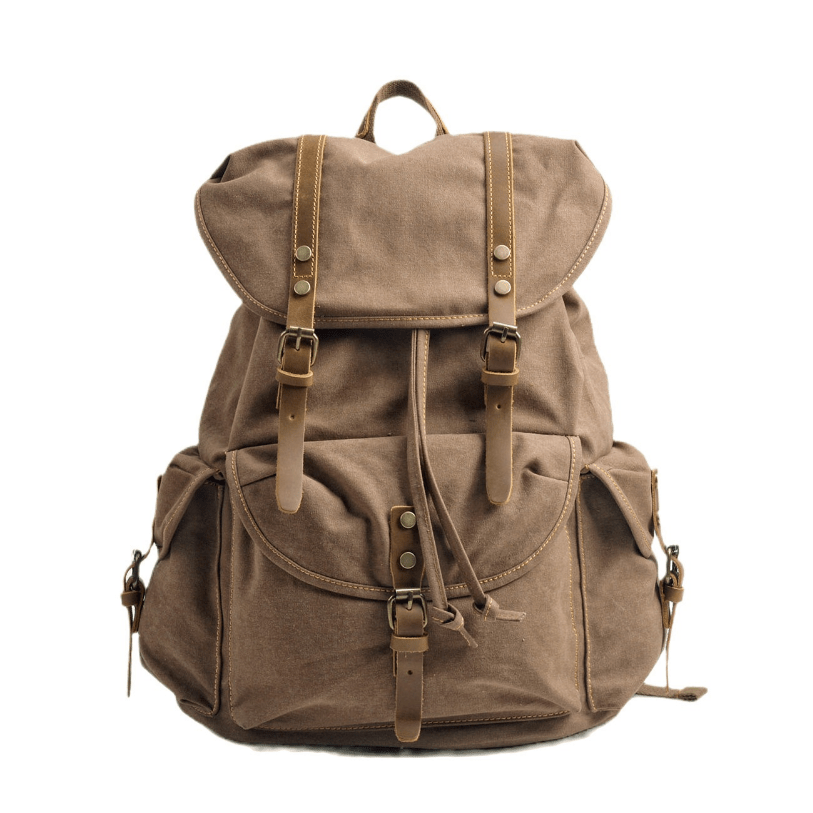 Zaino da viaggio e trekking in tela militare, ampio e spazioso. Perfetto per portare l'essenziale in ogni avventura.