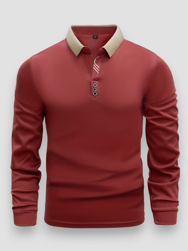Polo blu navy da uomo, maniche lunghe e collo alto. Eleganza e comfort per la moda maschile.