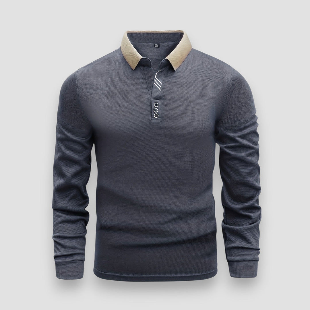 Polo uomo maniche lunghe collo alto elegante. Perfetta per look casual o smart casual.