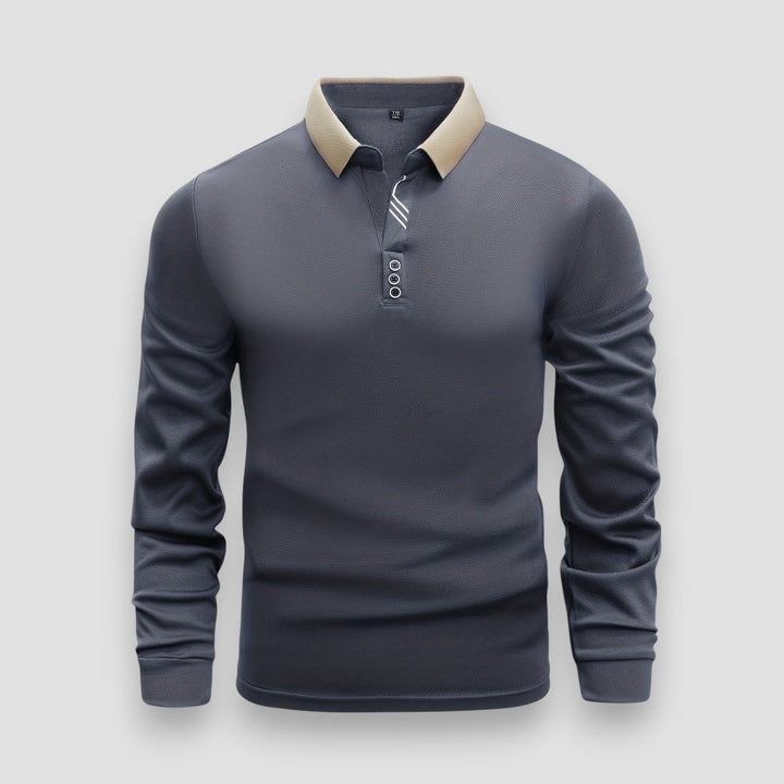 Polo uomo maniche lunghe collo alto elegante. Perfetta per look casual o smart casual.
