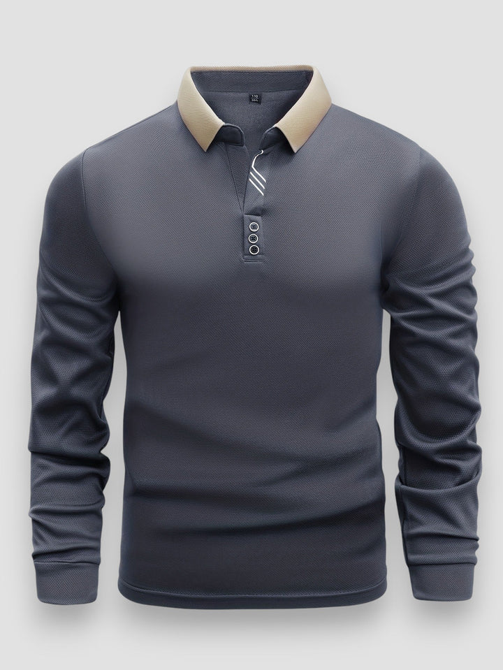 Polo verde uomo maniche lunghe con collo alto, abbigliamento casual elegante per ogni occasione.