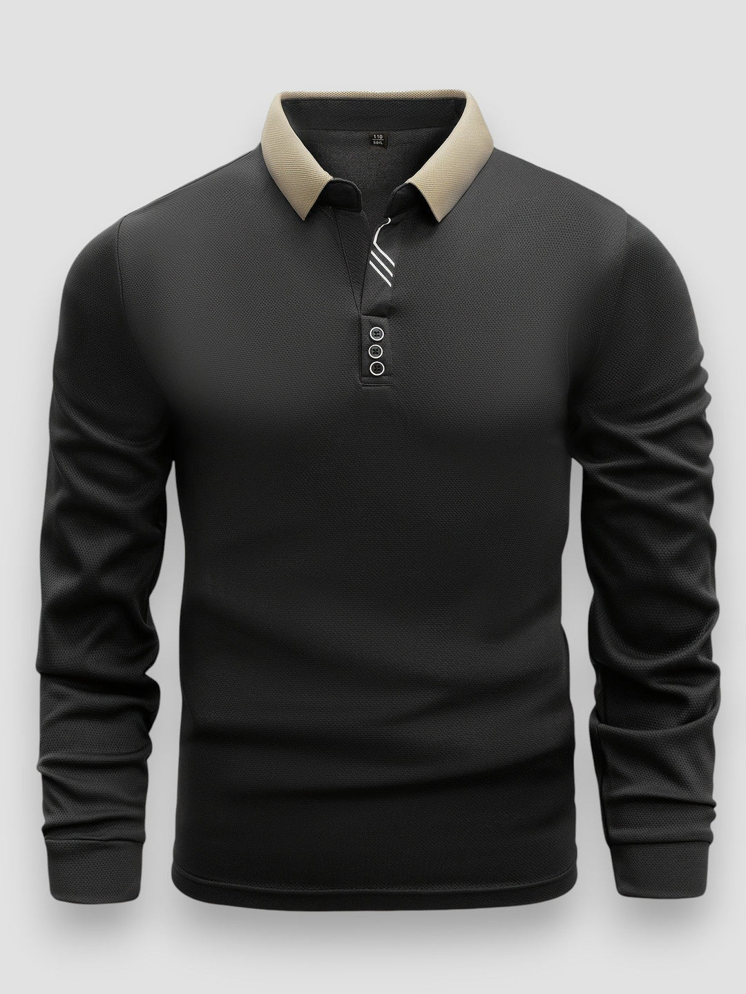 Polo nera da uomo a maniche lunghe, collo alto, un classico per un look elegante e contemporaneo.