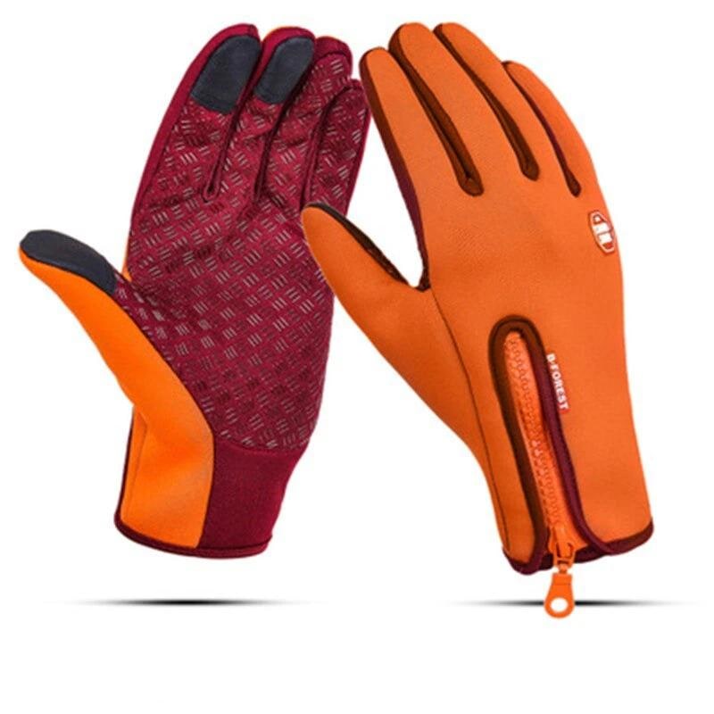Guanti invernali touchscreen unisex, termici e antivento con cerniera per attività sportive all'aperto.