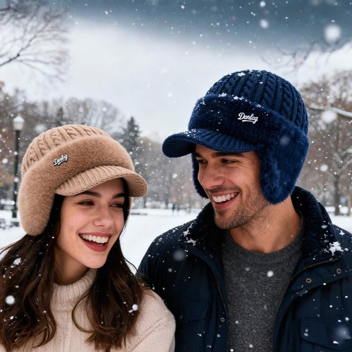 Cappello invernale unisex in maglia calda con visiera e paraorecchie, perfetto per l'inverno.