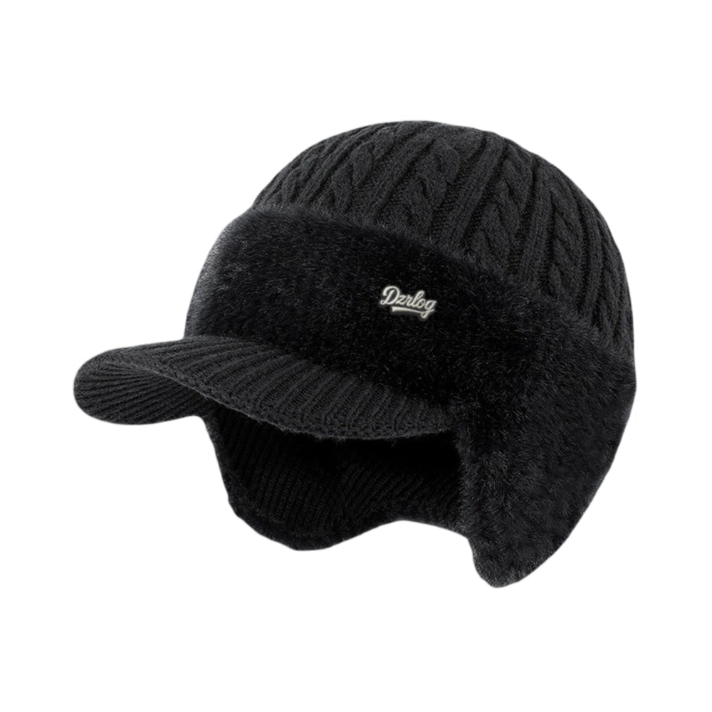 Caldo cappello in maglia con visiera e paraorecchie, perfetto per attività all'aperto, unisex.