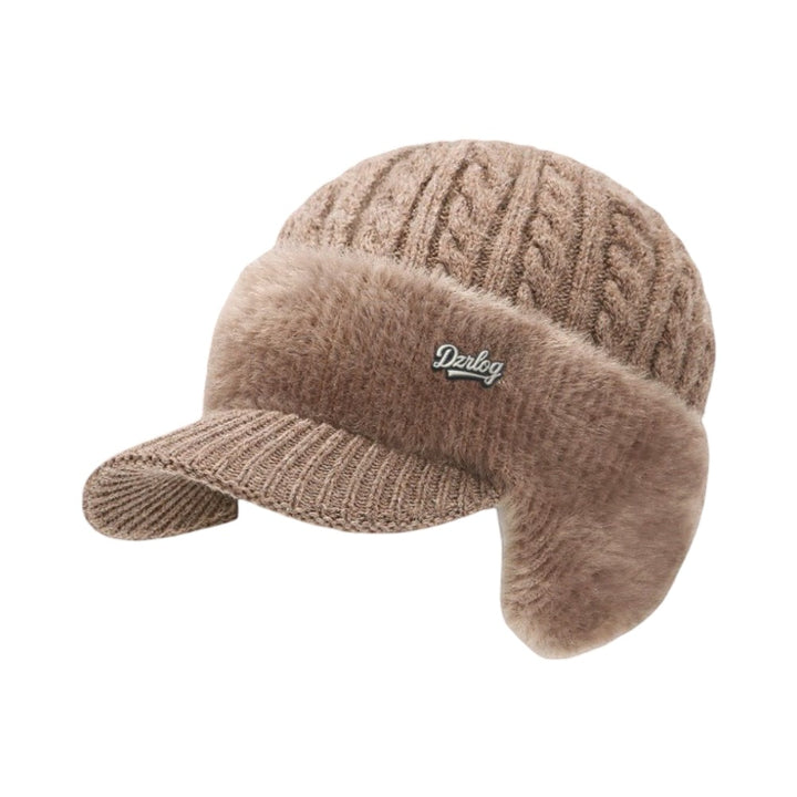 Cappello in maglia unisex con visiera e paraorecchie, ideale per tenere testa e orecchie al caldo.